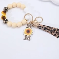 Silicone bead keychain bracelet in beige and leopard print with MOM flower charm - Beige Leopard Sunflower MM