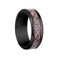 Black matte titanium steel ring featuring a colorful Celtic dragon pattern inlay - US 5 / Black Plated with Colorful Dragon Pattern