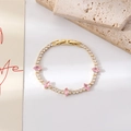 Verstellbares 18K Gold Tennisarmband mit runden und rosa marquiseförmigen Zirkonia - Stil C (Goldener 5-Steine Marquise rosa Stein)