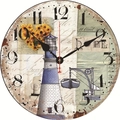Silent vintage wooden wall clock with coastal lighthouse and Hope text pattern - Vintage Hope Lighthouse