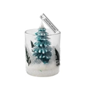 Blaugrüne Tannenbaum Duftkerze im Glas mit weißen Perlen und grünen Blättern - Grüner Weihnachtsbaum (Oud & Bergamotte)