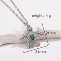 Silver sea turtle necklace featuring a pear-cut green gemstone and white zircon accents - Silver Turtle Green Gemstone Pendant (Style 7 Platinum)