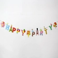 Detail van de Happy Party papieren slinger met taart-, ballon- en snormotieven - Snor Happy Party Banner