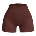 Dark brown high waisted seamless ribbed yoga shorts in stretchy nylon blend fabric - S / Coffee