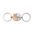 Matching cat couple keychains in rose gold and silver finish, hugging cat design - Steel + Rose Gold Color Keychain Pair