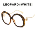 Round leopard print sunglasses with gold metal temples and white pearl detail - Leopard / Clear Lens