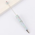 DIY beadable ballpoint pen featuring light blue floral patterns and silver metal finish - 10# Pattern (Blue Floral)