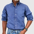Camicia da uomo blu a maniche lunghe slim fit in cotone oxford stile business - 4XL / Top / Blu scuro