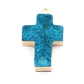 Colgante de cruz con cristal azul y marco de metal dorado para hacer joyería - 15x25-20x35mm / Azul