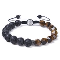 Detailansicht der facettierten Tigerauge-Perlen und Lavasteine mit Lebensbaum-Metallperle - Tigerauge Facettiertes Armband