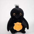 Plush black crow toy holding an orange pumpkin, cute Halloween stuffed animal gift - Black Crow Holding Pumpkin / 30cm