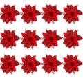 Set van 12 rode glitter kerstbloemen voor het decoreren van kerstbomen en kransen - Rood