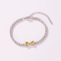 Elegant silver-toned tennis bracelet featuring sparkling CZ stones and two yellow hearts - Heart to Heart Style (Yellow Rhinestone) / White Gold