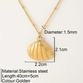 Golden stainless steel necklace with shell pendant and dimension measurement details - Shell