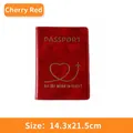 Cherry red leather passport holder with golden heart design and airplane motif - Cherry Red
