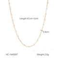Detail showing 41+5cm 18K gold plated chain with 0.4cm pearls and technical specs - 18K Gold Plated Stainless Steel Pearl Style (HC-N40087)