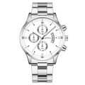 Orologio cronografo con cinturino in metallo argento, quadrante bianco e tre sottoquadranti - Quadrante Bianco Cinturino Argento (Versione Piatta)
