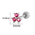 Pink zircon cartilage stud earring in silver steel with 0.49cm height dimension - 0178-3# Silver Rose Red