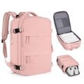 Pink large capacity travel backpack with shoe compartment and waterproof fabric - Pink (Horizontal Double Pull)