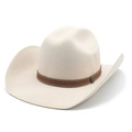 Detail view of beige wool felt cowboy hat with brown decorative band and silver buckle - M(56-58cm) / Beige