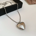 Elegant silver woven bag pendant necklace with a textured heart and bead chain - 21# Necklace-Silver