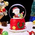 Aimant boule à neige Père Noël avec base rouge et étoiles dorées, décor de fête Noël - 2207 Père Noël & Cadeau / Moyen 80# LED Lumière+Musique