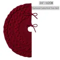 Deep red 24 inch rhombic cable knit Christmas tree skirt with secure tie closure - Purplish Red