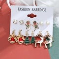 Christmas stud earring set featuring red bells and green trees with festive enamel finish - Model 07 A-1398
