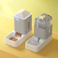 Modern grey striped automatic pet feeder and gravity water dispenser set for cats and dogs - Waterer + Feeder Set / Moonstone Grey