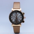 Détail de la montre Guxiaohou 3698-1 avec boîtier or rose et bracelet cuir champagne - Or Champagne avec Bracelet Fauve