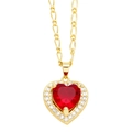 Elegante goldene Halskette mit herzförmigem rotem Edelstein und weißem Zirkonia-Halo - Rot
