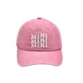 Close-up of pink washed denim baseball cap featuring white MINI 3D letter embroidery - Kids Style(MINI) / Pink