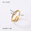Irregular gold-plated open ring featuring a 5x4mm oval zircon and sparkling accents - Adjustable Open / Oval Main Stone Setting Style (HF-J1259) / Gold