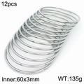 12pcs set of silver polished stackable 3mm thin stainless steel bangles for women - 12Pcs Set-Silver (KB183931-LO)
