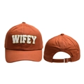 Orange red baseball cap featuring white WIFEY embroidery and adjustable metal buckle - Adjustable / Orange