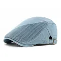 Béret en jean bleu clair délavé avec boucle en métal réglable et coutures patchwork - Réglable / Bleu clair