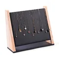Extra large black leather and wood necklace stand with 14 slots for jewelry display - Inclined Necklace Rack Black Leather
