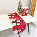 Christmas table runner with red snowman pattern and tassels on marble surface - 19# Red Snowman