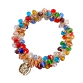 Detailed view of colorful faceted crystal beads and gold metal tag on elastic hair tie - 14# Colorful Crystal Hair Tie