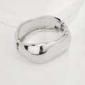 Polished silver irregular wave bangle with a mirror finish and hinged closure design - Irregular Lava Flow Hinged Bangle (SL286) / Silver