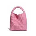 Pink hand-woven leather hobo bag featuring Intrecciato weave and matching top handle - Mousse Pink