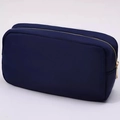 Portable large capacity dark blue nylon makeup bag with gold zipper and smooth texture - Navy Blue