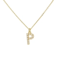 Golden 18k plated necklace with a small pearl-studded letter P pendant for women - Letter P