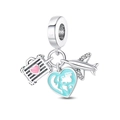 Detailed view of silver travel charms featuring a suitcase, blue globe, and airplane pendant - Suitcase Blue Globe Airplane (Airplane Series) / Silver Multicolor