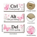 Décoration murale en bois avec papillons roses et texte motivant Ctrl Alt Del - Lot de 3 Pièces Motivantes Papillon Rose (M24Y50933_Q)