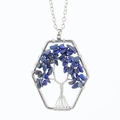 Detail of tree of life pendant with blue lapis lazuli stones in silver hexagonal frame - Lapis Lazuli