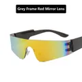 Gafas de sol futuristas sin montura con montura gris y lentes de espejo rojo - Montura Gris Recubrimiento Rojo