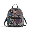 Detailed view of fashionable backpack featuring colorful snakeskin pattern and gold hardware - Multi-color Snake