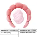 Pink plush sponge headband and wristband set for face washing with dimensions shown - 22-velvet Watermelon Red Headband + 1 Pair Of Wristbands
