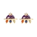 UFO shaped 925 sterling silver studs with purple triangular gem and colorful accents - Creative UFO Style (EH00638) / Gold